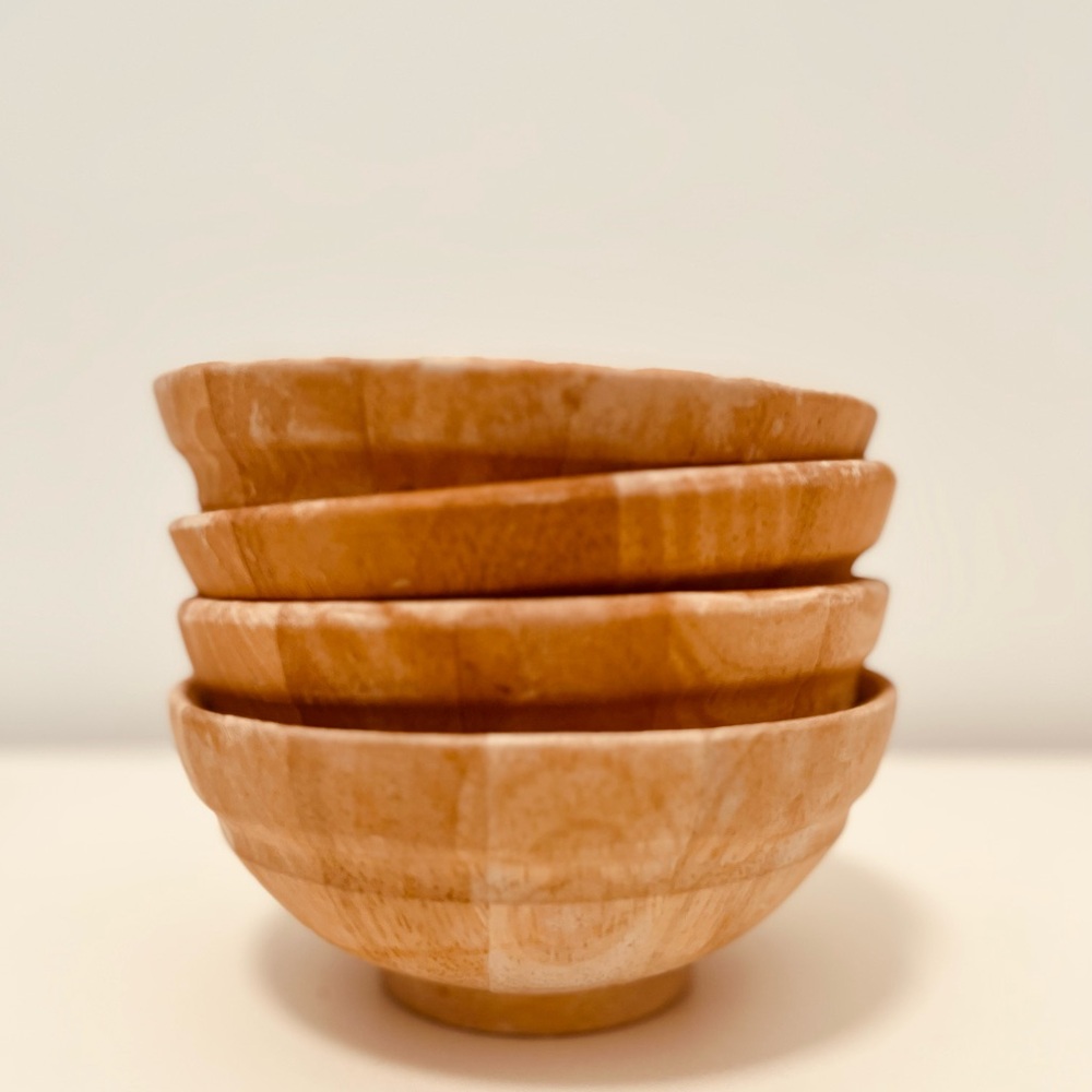 VINTAGE DANSK BLEACH TEAK WOOD MID-CENTURY BOWLS - SET OF 4 - MADE IN THAILAND - Picture 3 of 12